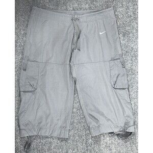 Nike Bermuda Women's Size L 12-14 Grey Capri Tie Side‎ Pockets Drawstring